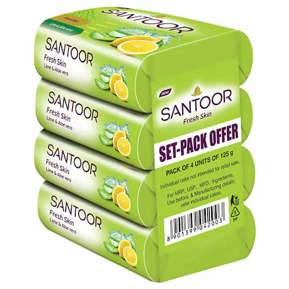 Santoor Fresh Skin Lime And Aloe Vera Soap 125 G (pack Of 4)