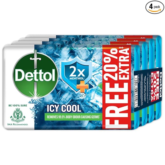 Dettol Icy Cool Bathing Soap Bar With 2x Menthol 4pack (4 150g)600g